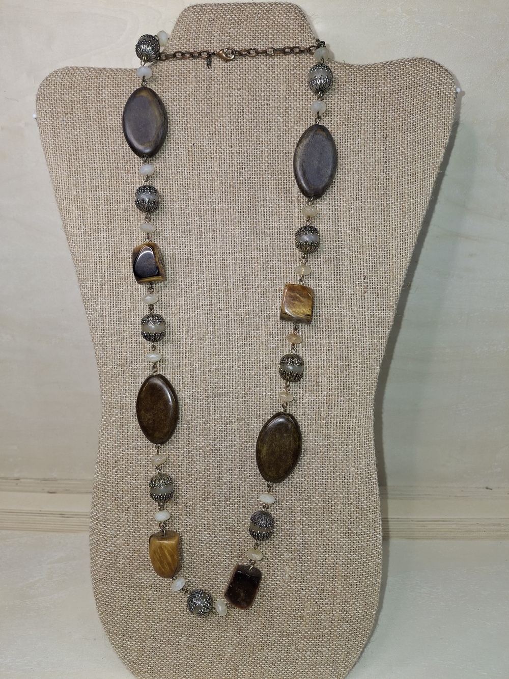 Vintage Avon Long Brown Beaded Statement Necklace
